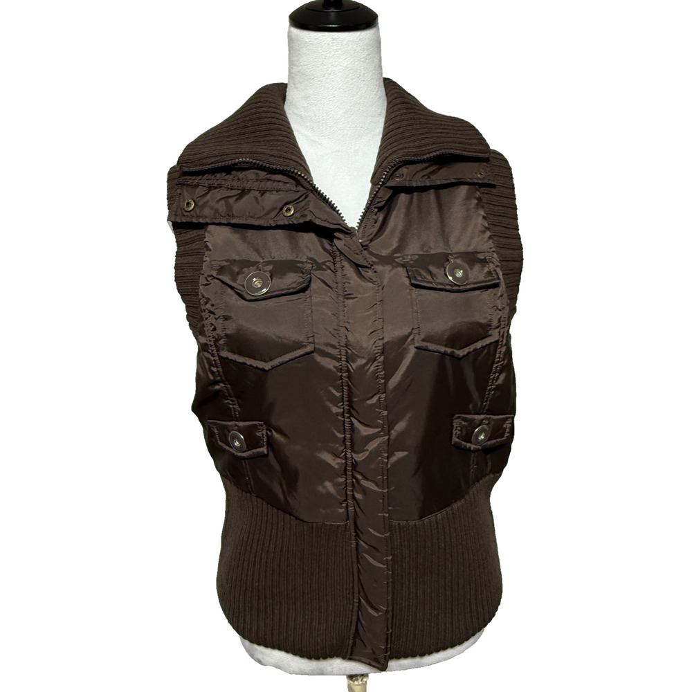 Motto‎ Vest Womens Medium Brown Insulated Reversible Full Zip Snap QVC NWT
